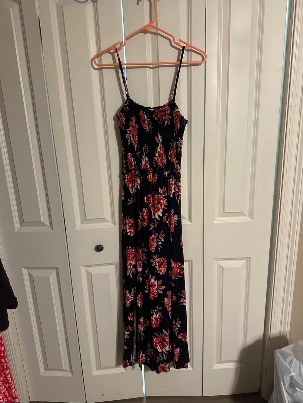 Blue Floral Maxi Dress with Red Flower Print